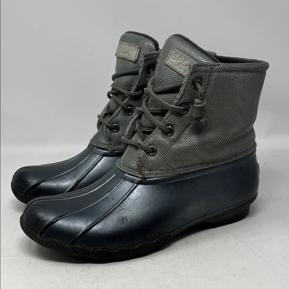 SPERRY Saltwater Silver Puff Nylon Quilted Waterproof Duck Boot Pewter Sz 8